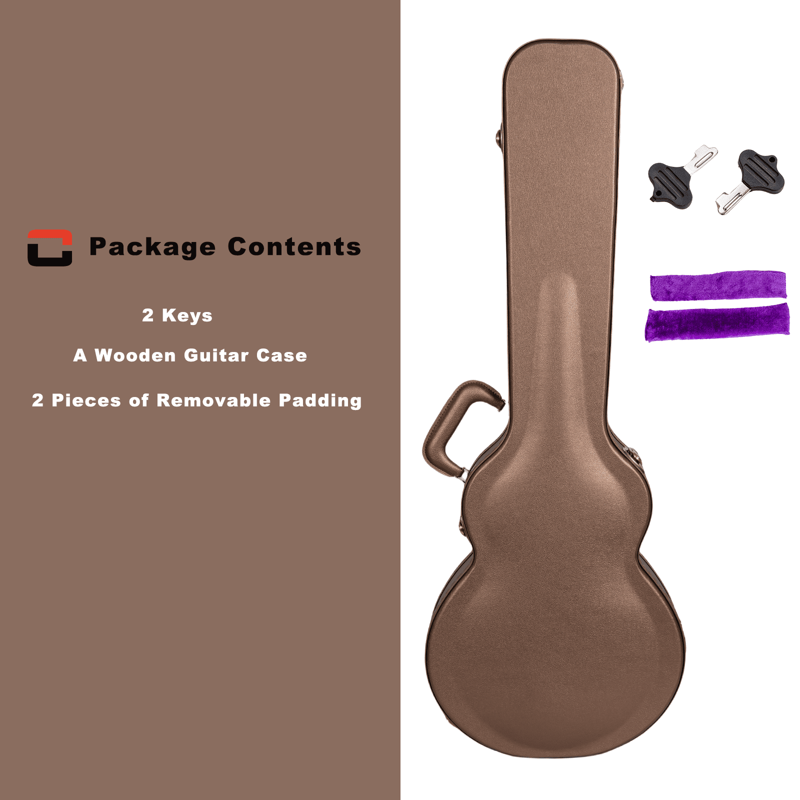 Crossrock Designer Series- Wooden Case for Les Paul Electric Guitar- Security Lock, Metal Feet, Storage Space- Chocolate Brown