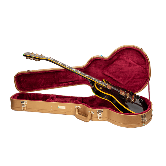 Crossrock Designer Series- Wooden Case for Les Paul Electric Guitar- Security Lock, Metal Feet, Storage Space- Luxury Gold