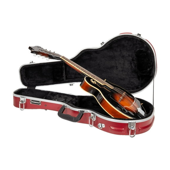 Crossrock F-style Mandolin Case | ABS Molded Hardshell with Security Lock, Metal Feet, and Detachable Straps-Red