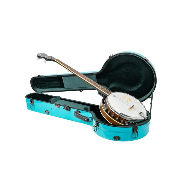 Crossrock Fiberglass Banjo Case-Fits Mastertone & Most 5-String Styles, with Interior Compartment, Backpack Straps, Hygrometer, TSA Lock-Mint Blue