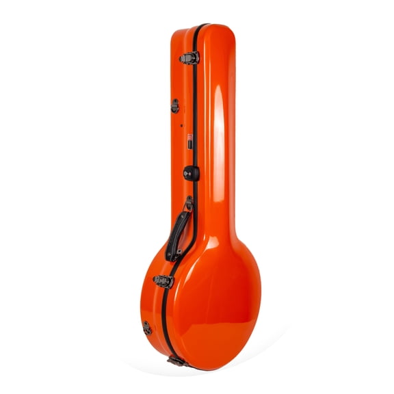 Crossrock Fiberglass Banjo Case-Fits Mastertone & Most 5-String Styles, with Interior Compartment, Backpack Straps, Hygrometer, TSA Lock-Orange