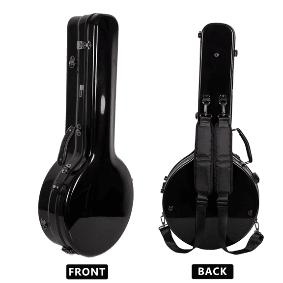 Crossrock Fiberglass Case for 4-String Tenor Banjo | Black Gloss Finish | TSA Lock, Backpack Straps, Hygrometer, Internal Storage Resonator StyleCRF2023TBJBK