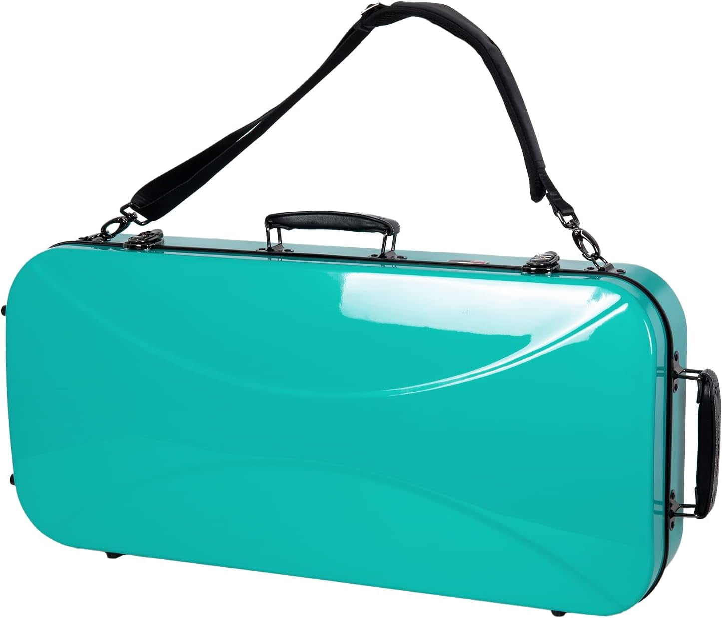Crossrock Fiberglass Double Violin Case fits Two 4/4 Full-Size Violins- Includes TSA lock, Protective Blanket, Hygrometer, Removable Shoulder Straps- Mint Blue