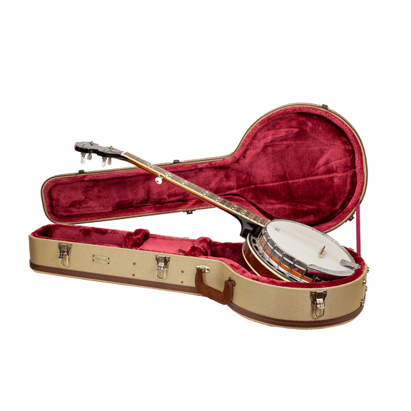 Crossrock Master Series - Wooden 5-string Resonator styles of Banjos Case - Security Lock, Genuine Leather Handle, Reinforced Hardware, Metal Feet, Storage Space- Fabric Tweed