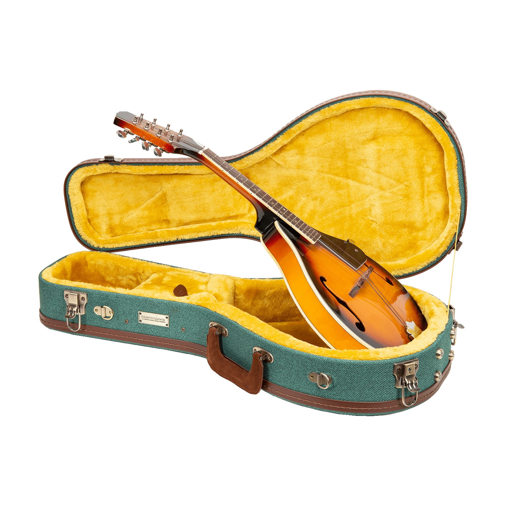 Crossrock Master Series- Wooden A-style Mandolin Case- Security Lock, Genuine Leather Handle, Reinforced Hardware, Metal Feet, Storage Space- Malachite Blue
