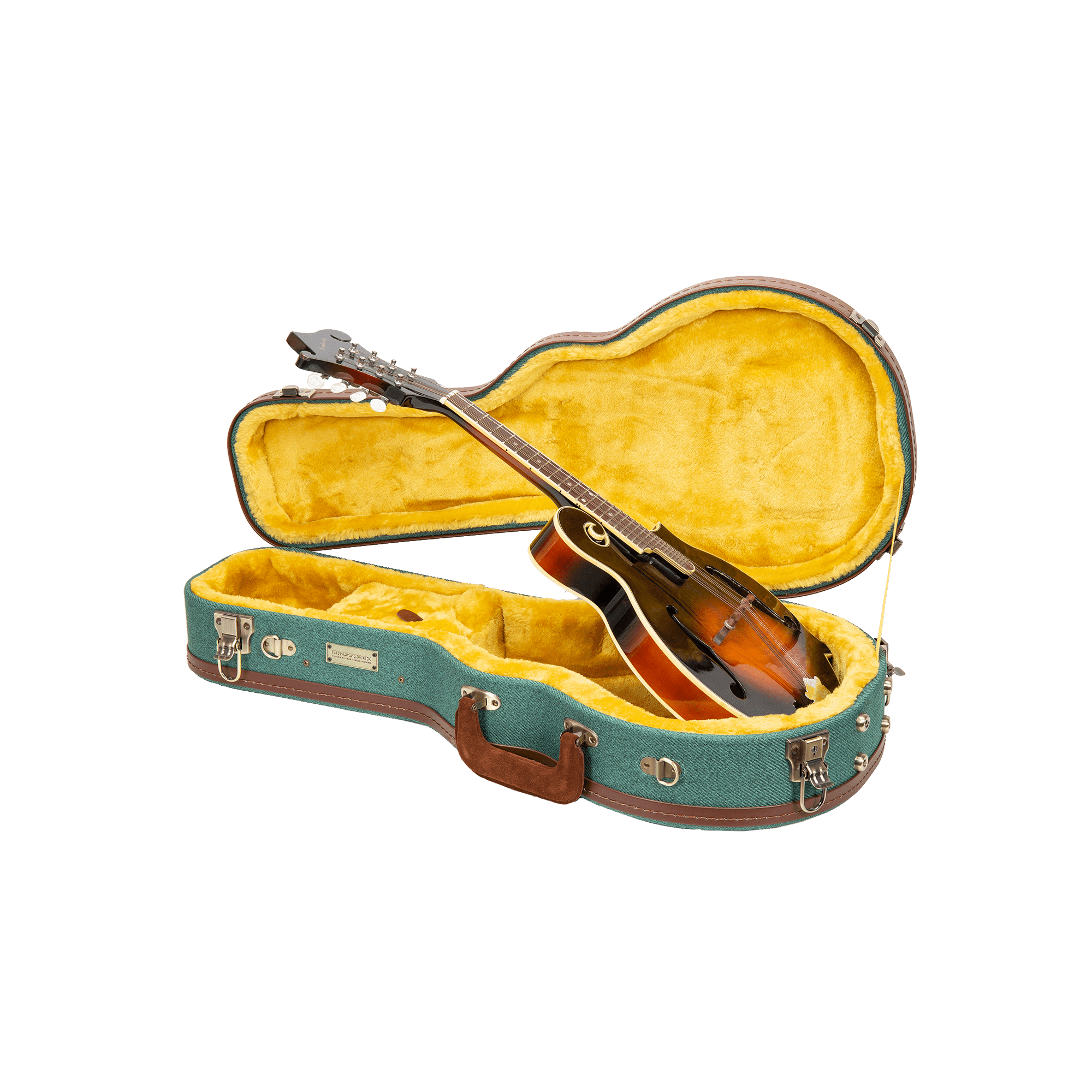 Crossrock Master Series- Wooden F-style Mandolin Case- Security Lock, Genuine Leather Handle, Reinforced Hardware, Metal Feet, Storage Space- Malachite Blue
