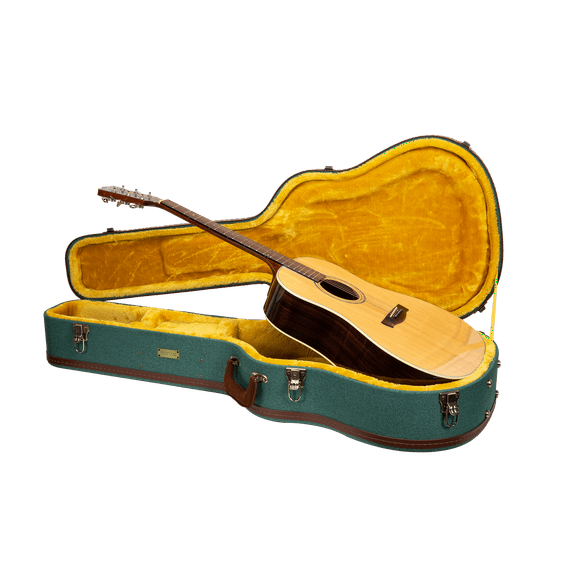 Crossrock Master Series- Wooden Gibson Acoustic J45, Martin Dreadnought Guitar Case- Security Lock, Genuine Leather Handle, Reinforced Hardware, Metal Feet, Storage Space- Malachite Blue
