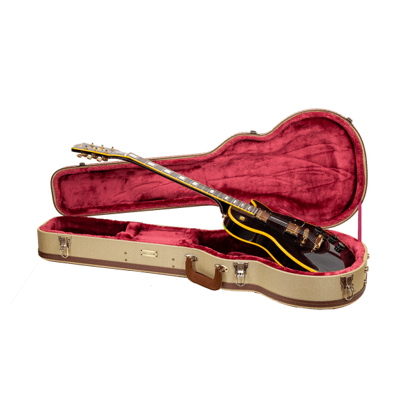 Crossrock Master Series - Wooden Les Paul Electric Guitar Case - Security Lock, Genuine Leather Handle, Reinforced Hardware, Metal Feet, Storage Space- Fabric Tweed