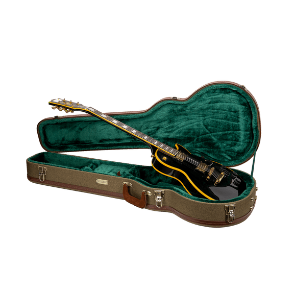 Crossrock Master Series - Wooden Les Paul Electric Guitar Case - Security Lock, Genuine Leather Handle, Reinforced Hardware, Metal Feet, Storage Space- Olive Green Tweed