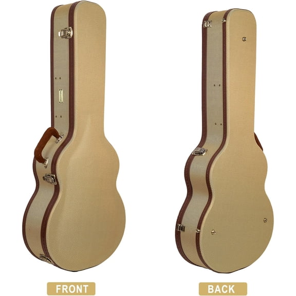 Crossrock Master Series- Wooden OM/Martin 000-14 Fret Acoustic Guitar Case- Security Lock, Genuine Leather Handle, Reinforced Hardware, Metal Feet, Storage Space- Fabric Tweed