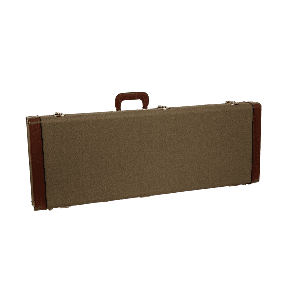 Crossrock Master Series - Wooden Telecaster&Stratocaster Electric Guitar Case - Security Lock, Genuine Leather Handle, Reinforced Hardware, Metal Feet, Storage Space- Olive Green Tweed