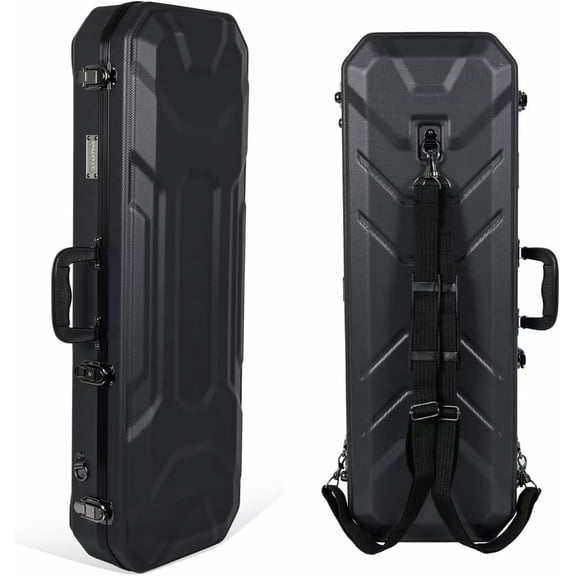 Crossrock Oblong Case fits 4/4 Full-Size Violin, Includes Interior Compartment, 2 Bow Holders, Security Lock, and Detachable Straps-Black