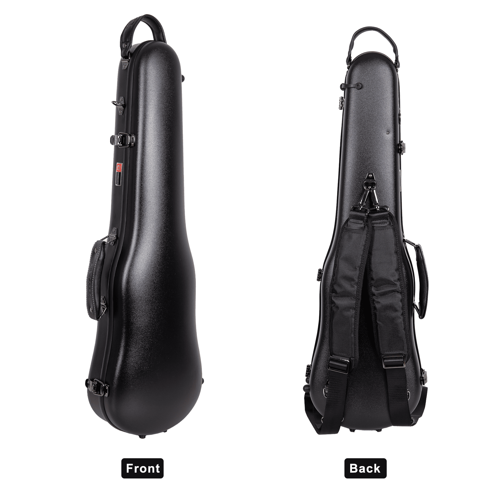 Crossrock Poly Carbon Shaped Case fits 4/4 Full-Size Violin, Includes Protective Blanket, Hygrometer, Accessory Pocket, Detachable Straps -Black