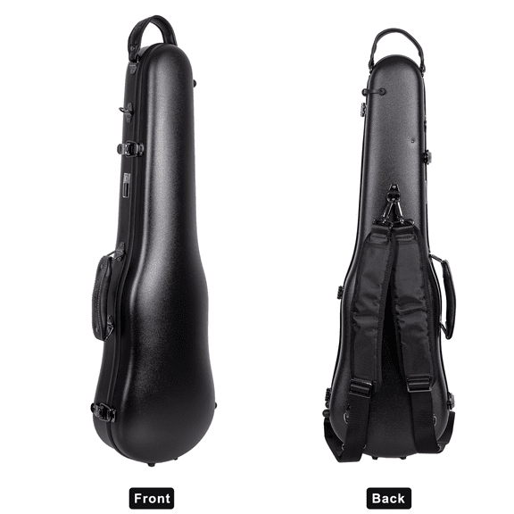 Crossrock Poly Carbon Shaped Case fits 4/4 Full-Size Violin, Includes Protective Blanket, Hygrometer, Accessory Pocket, Detachable Straps -Black