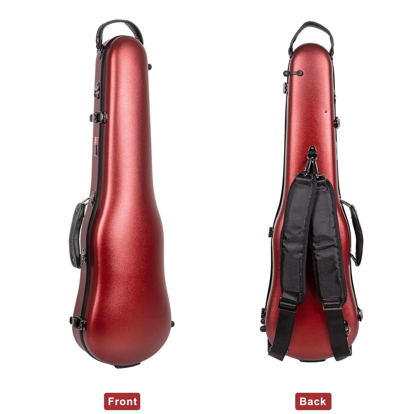 Crossrock Poly Carbon Shaped Case fits 4/4 Full-Size Violin, Includes Protective Blanket, Hygrometer, Accessory Pocket, Detachable Straps -Red