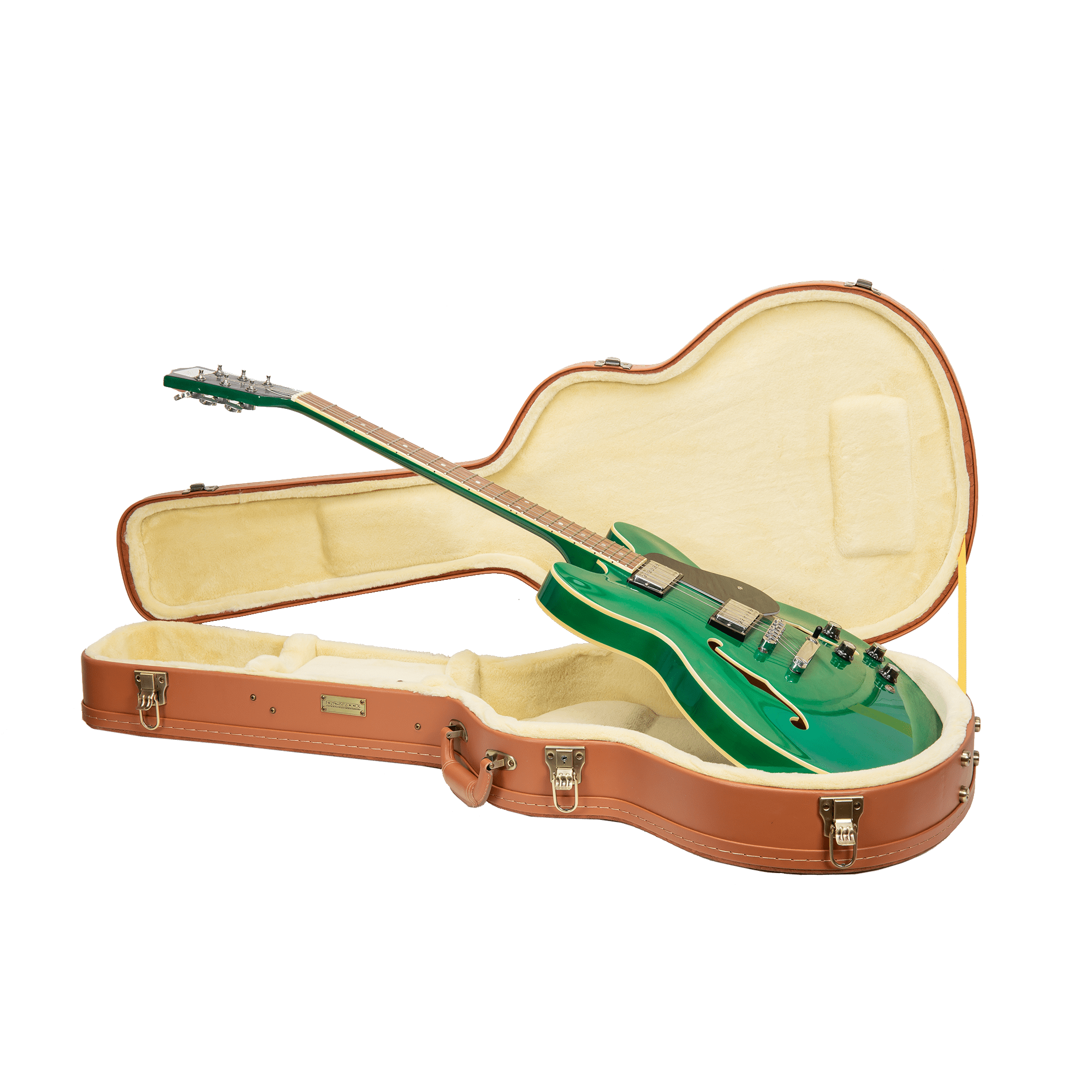 Crossrock Relief Series - Premium Wooden Case for 335 Style 6-string Semi-Hollow Electric Guitars, featuring a Highly Textured Surface and Mink Imitation Fleece Interior - Red Wood