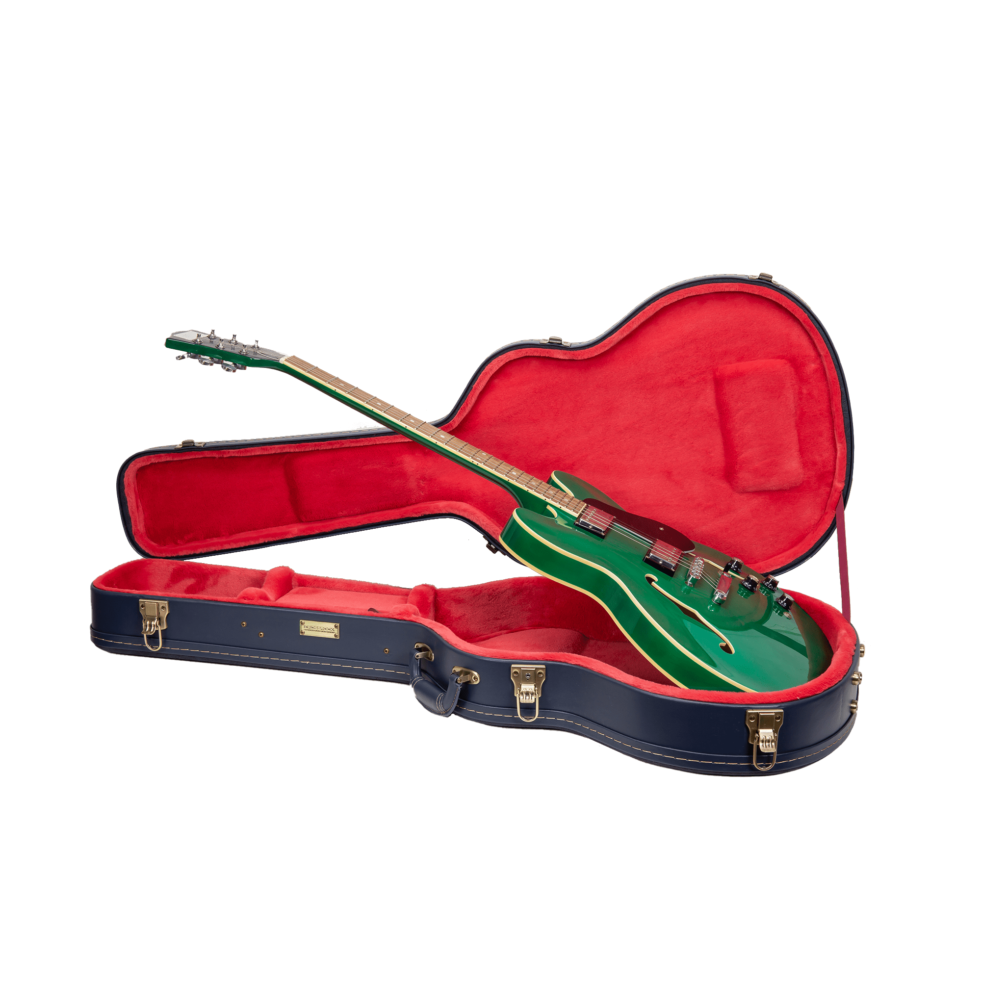 Crossrock Relief Series - Premium Wooden Case for 335 Style 6-string Semi-Hollow Electric Guitars, featuring a Highly Textured Surface and Mink Imitation Fleece Interior - Ocean Blue