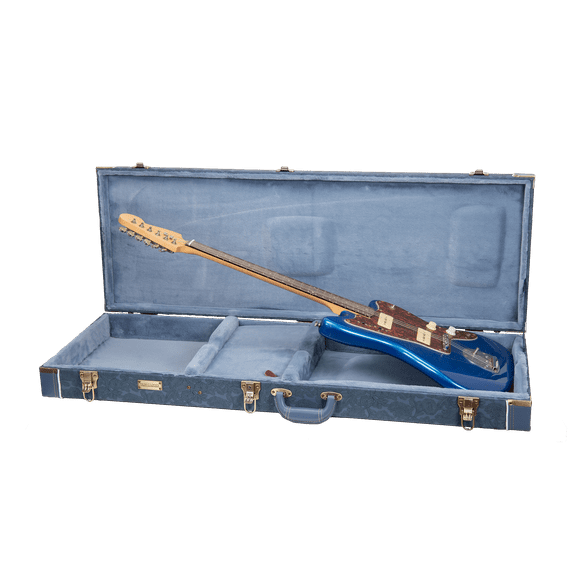 Crossrock Relief Series - Premium Wooden Case for Jazzmaster/Jaguar Style Electric Guitars, featuring a Highly Textured Surface and Mink Imitation Fleece Interior - Smoke Blue