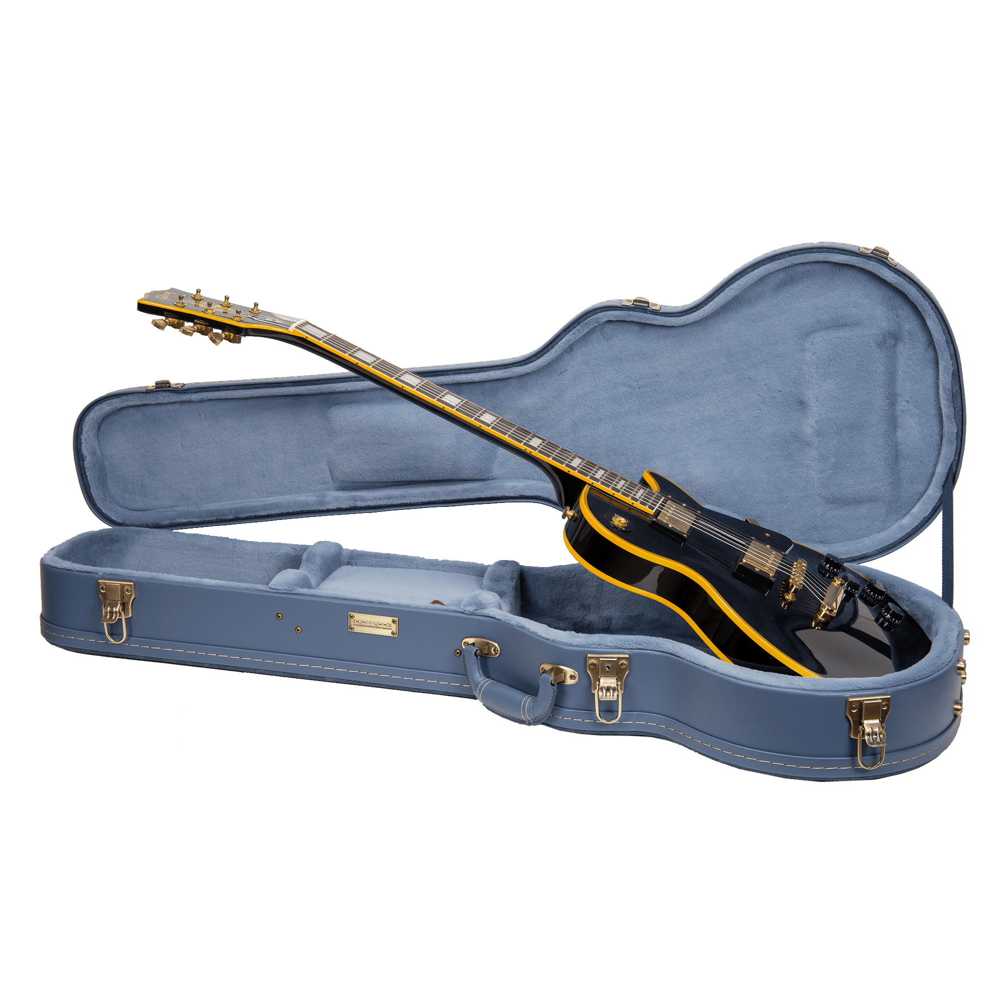 Crossrock Relief Series - Premium Wooden Case for Les Paul Electric Guitars, featuring a Highly Textured Surface and Mink Imitation Fleece Interior - Smoke Blue