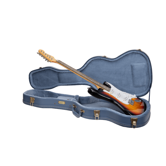 Crossrock Relief Series - Premium Wooden Case for Telecaster and Stratocaster Style Electric Guitars, featuring a Highly Textured Surface and Mink Imitation Fleece Interior - Smoke Blue