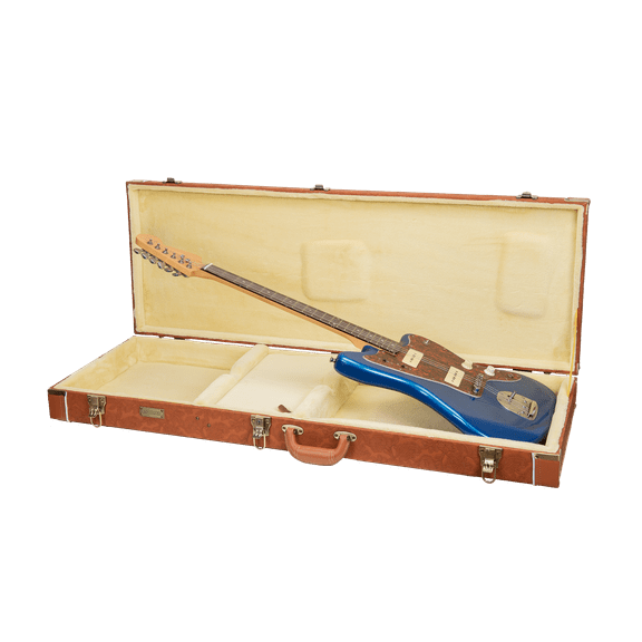 Crossrock Relief Series-Wooden For Jazzmaster/Jaguar Style Electric Guitars, With Highly Textured Surface, Mink Imitation Fleece, Stainless Steel Latches-Redwood