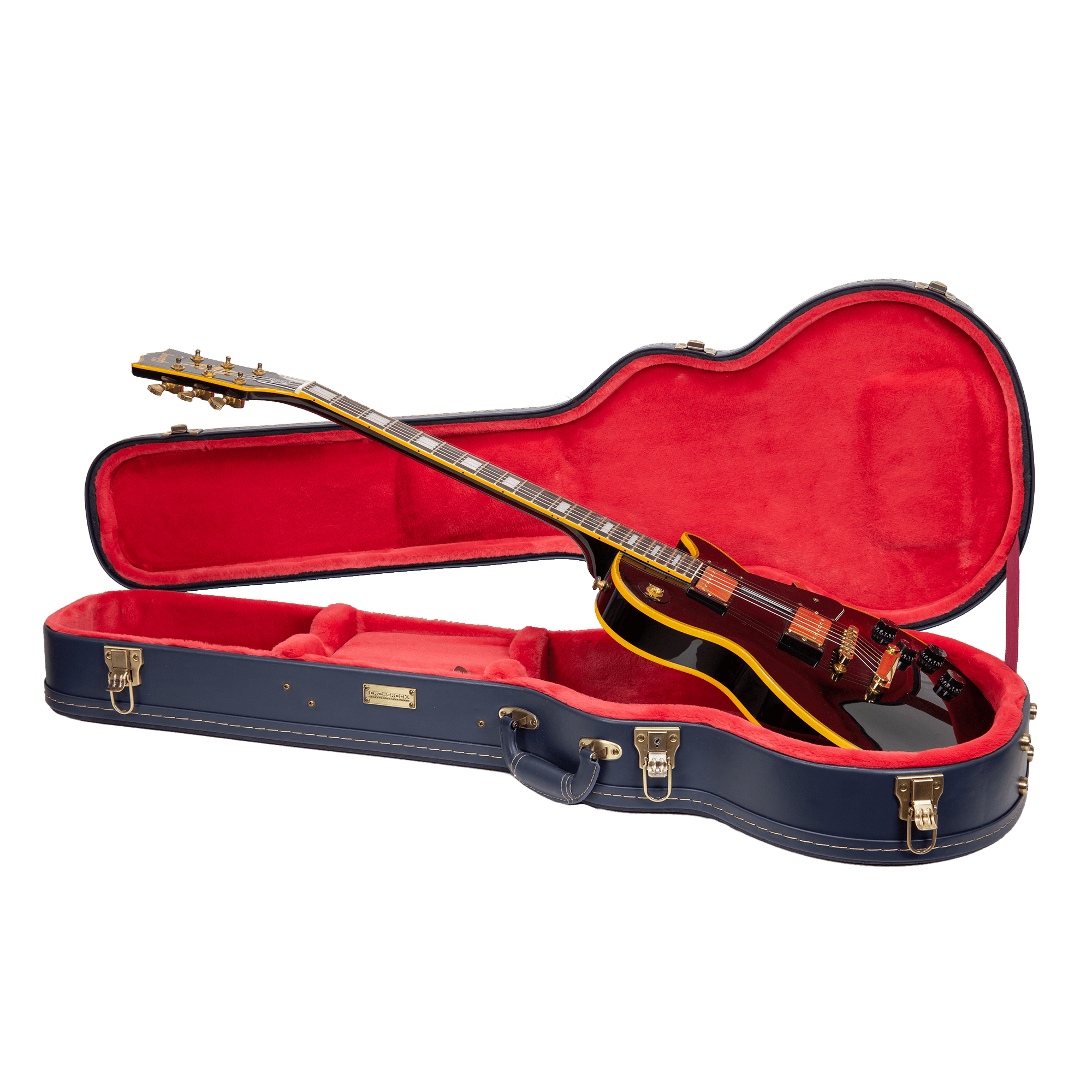 Crossrock Relief Series-Wooden case For Les Paul Electric Guitars, With Highly Textured Surface, Mink Imitation Fleece, Stainless Steel Latches, Ocean Blue