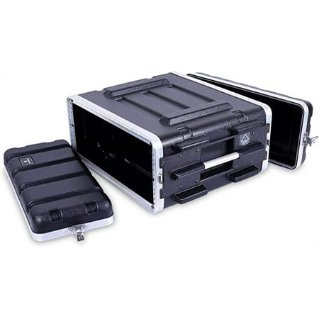Crossrock Stackable 4U Rack Case, Standard 19.25” Depth, Polyethylene Hard-Shell Construction with Heavy Duty Hardware-Black
