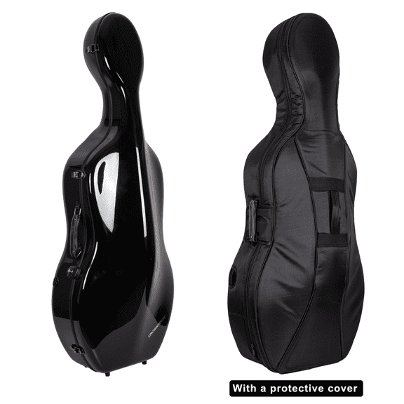 Crossrock Ultra Carbon Fiber Case fits 4/4 Full Size Cello, Super lightweight as 6 lb, with Protective Cover, TSA Lock -Gilded Black