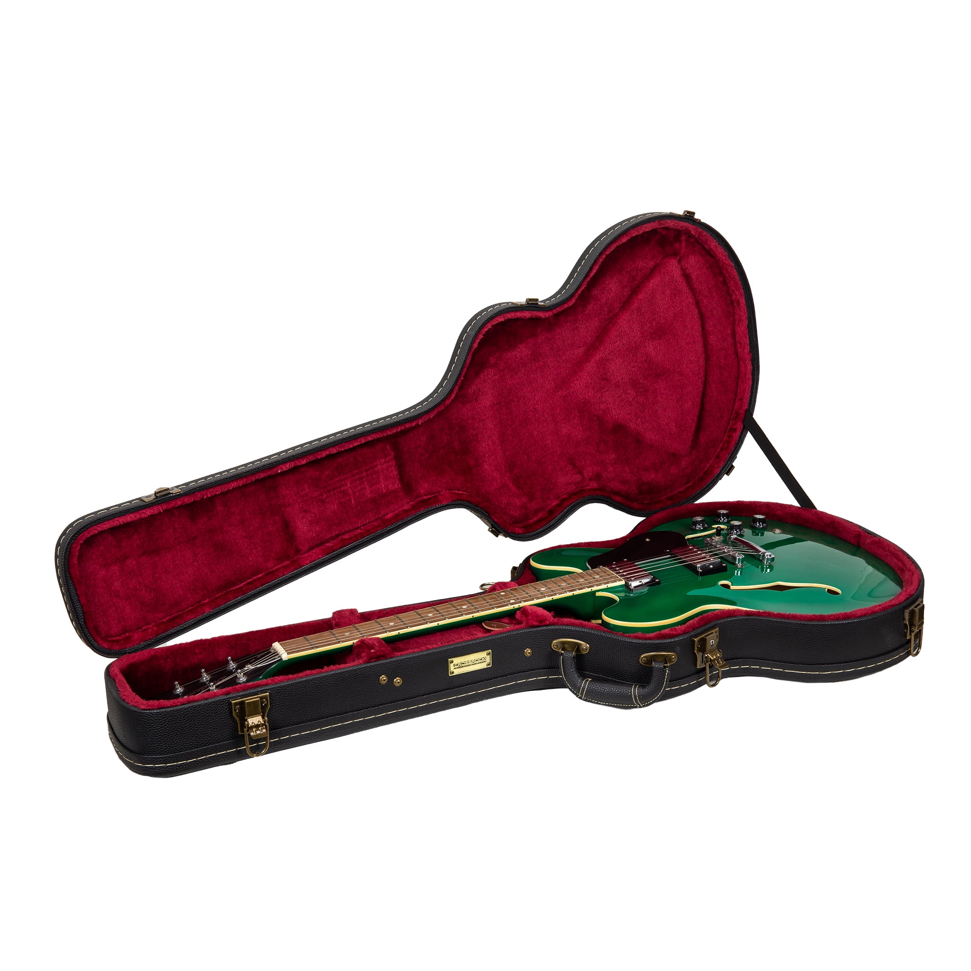 Crossrock Wooden Guitar Case -Fits 335 Style 6 Strings Semi-Hollow Electric Guitars -Vintage Hardware, Sponge Lining, Metal Feet, Storage Space-Black