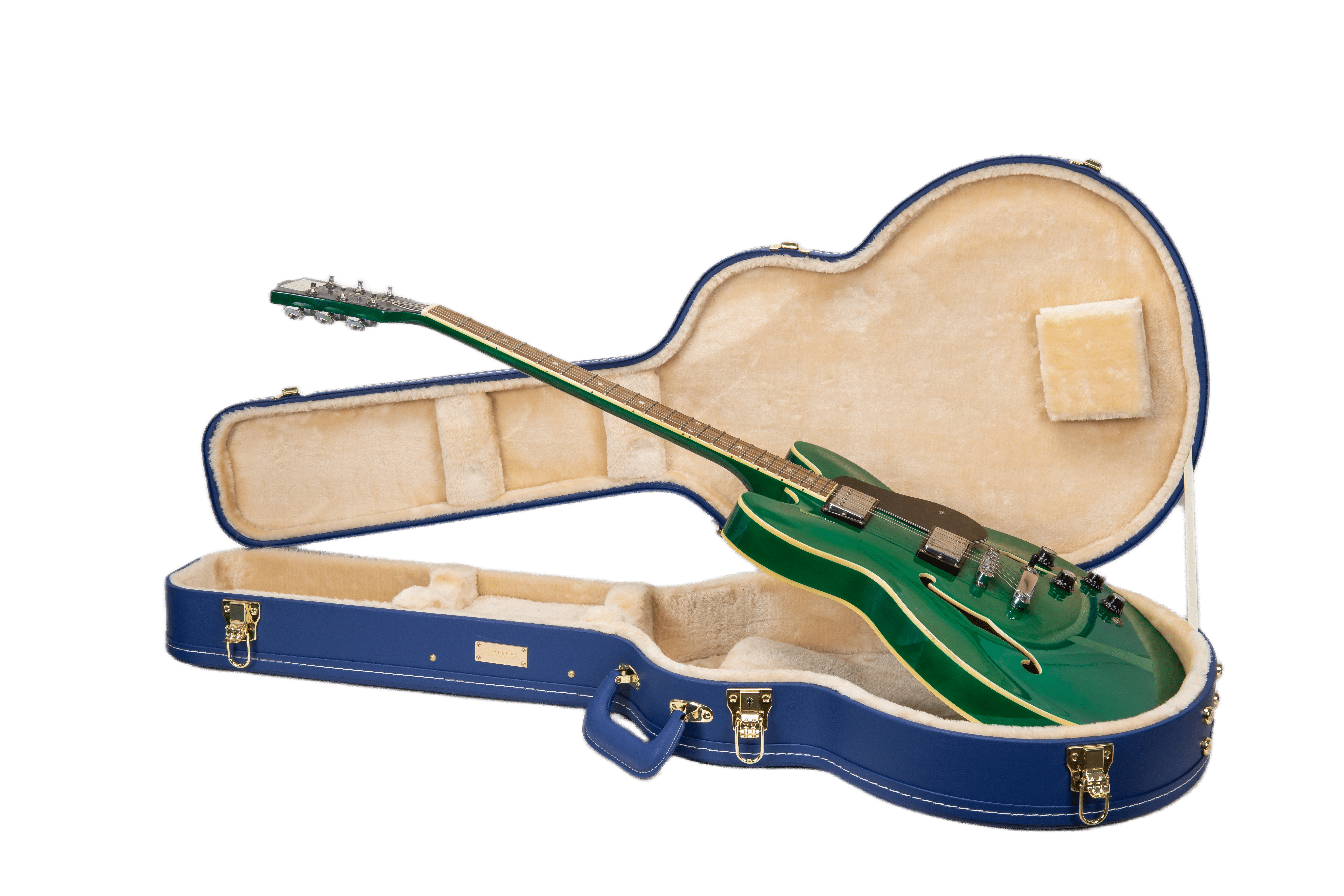 Crossrock Wooden Guitar Case -Fits 335 Style 6 Strings Semi-Hollow Electric Guitars -Vintage Hardware, Sponge Lining, Metal Feet, Storage Space-Vibrant Blue
