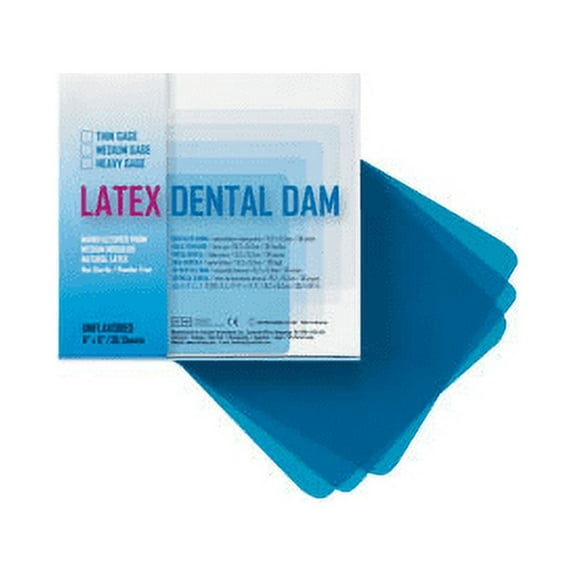 Crosstex 19100 Crosstex Latex Dental Dams 5" x 5" Medium Blue Unflavored 52/Pk
