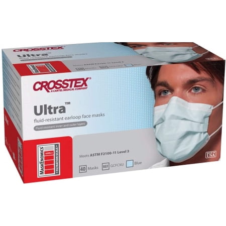Crosstex GCFCXU Ultra Earloop ASTM Level 3 Face Masks Fluid Resistant Blue 40/Bx