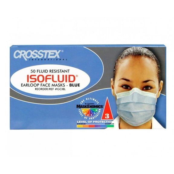 Crosstex Isofluid Earloop Mask - Blue, 50/Box