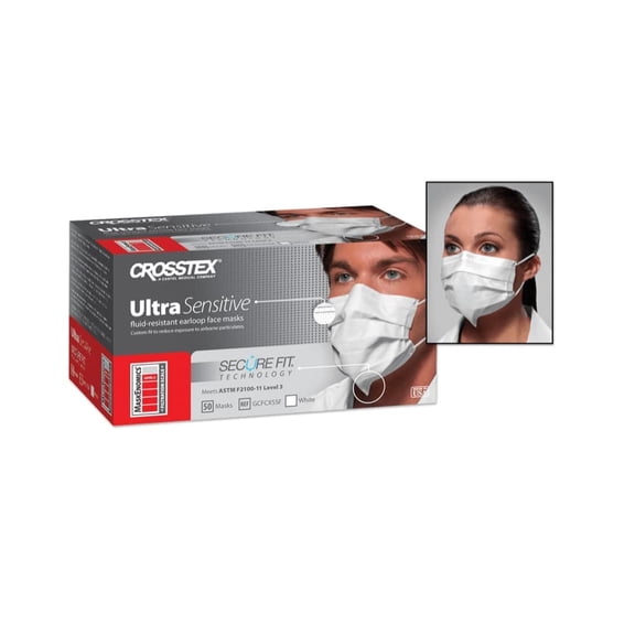 Crosstex Securefit Ultra Sensitive Earloop Mask, 50/Box , White GCFCXSSF