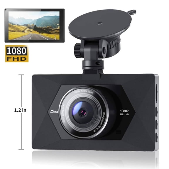 Crosstour 1080P Dash Cam, 3 Inch LCD Screen 170 Wide Angle Mini Camera for Cars,Motion Detection,WDR,G-Sensor, F1.8 Aperture