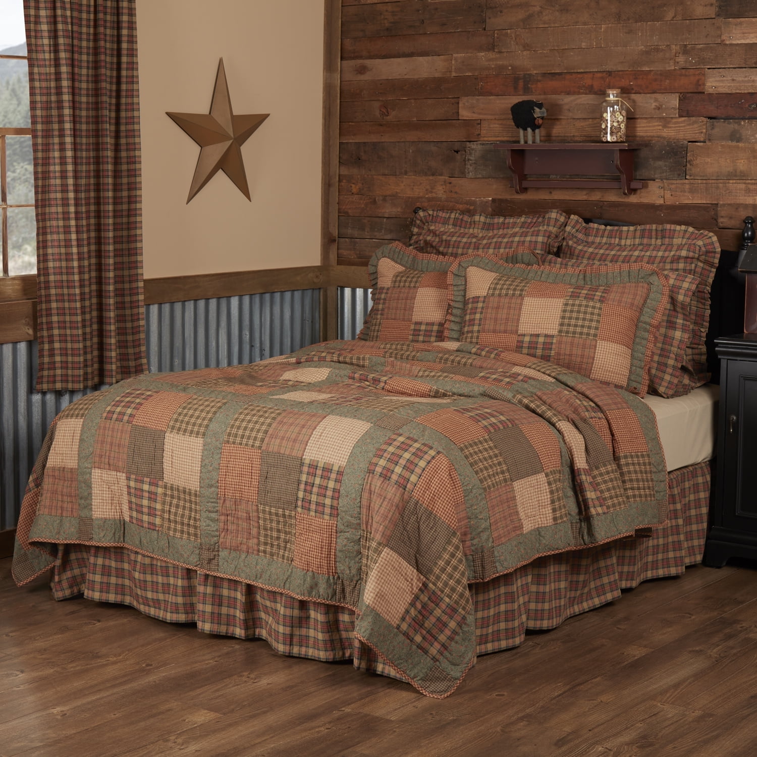 Crosswoods Twin Cotton Patchwork Quilt Set in Earthy Tones