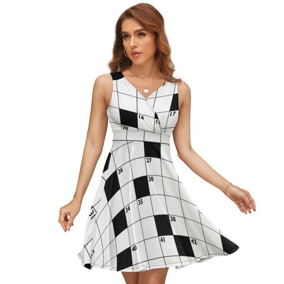 Crossword Empty Boxes Pattern Sundress Sleeveless Dress Summer Women Clothes Dress for Women Dresses