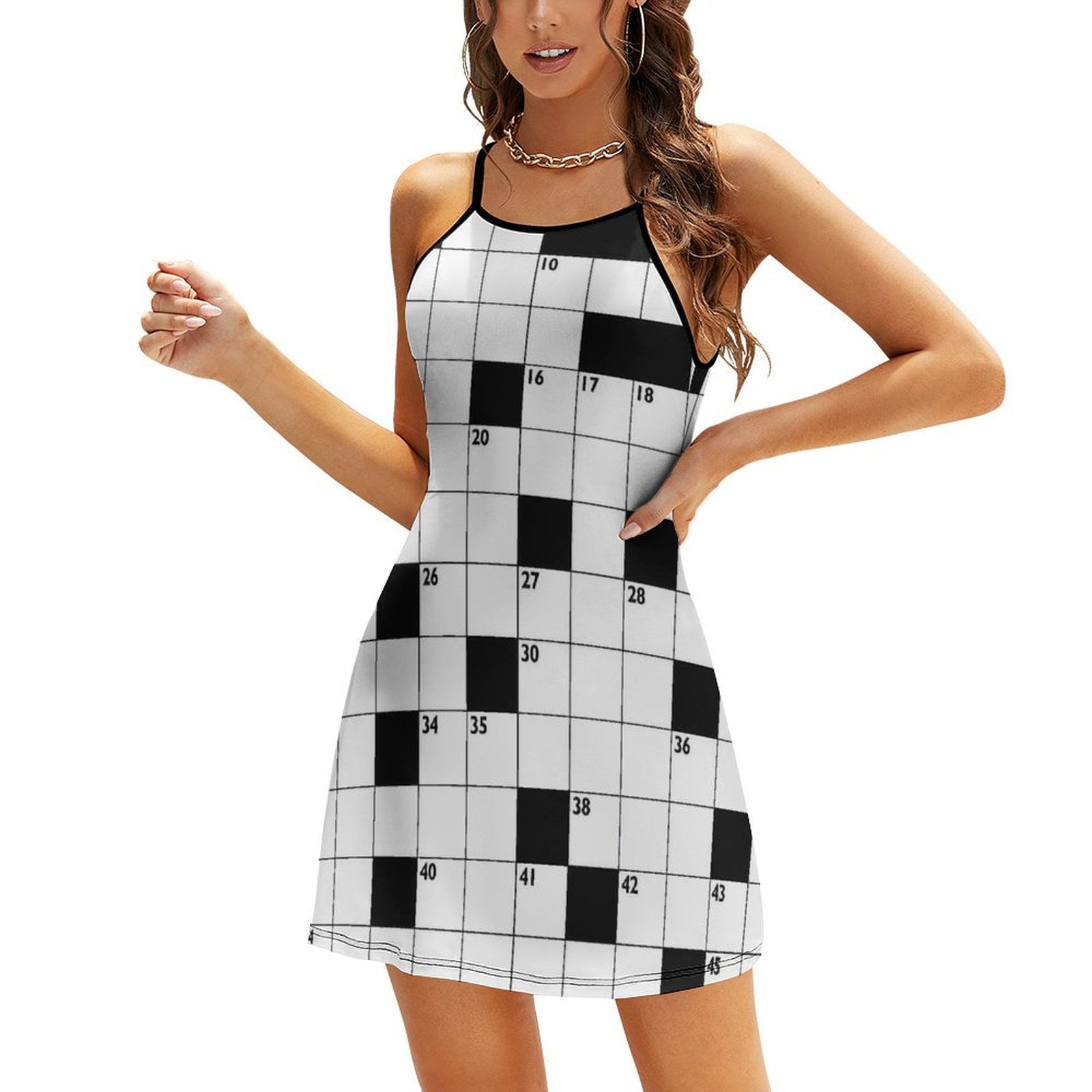 Crossword Empty Boxes Pattern Women #39 s Sleeveless Spaghetti Strap Mini