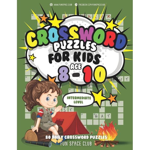 Crossword and Word Search Puzzle Books f Crossword Puzzles for Kids Ages 8-10 Intermediate Level: 80 Daily Easy Puzzle Crossword for Kids, Book 1, (Paperback)