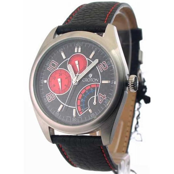 Croton CN307161BSRD Mens Leather Day Date 24 Hr Time Watch