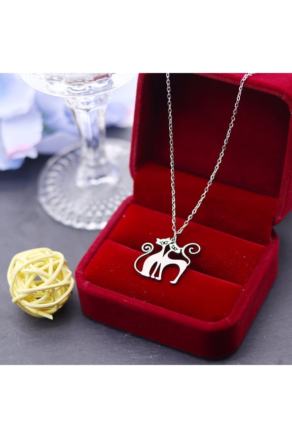 Crouching Intimate Cat Pendant Stainless Steel Necklace Couple Animal Chain Kitten Choker Valentine's Day Jewelry Gift
