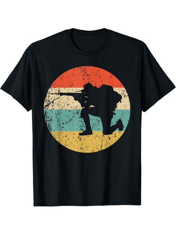Crouching Soldier Silhouette Retro Military T-Shirt men and women can wear, black, white, gifts