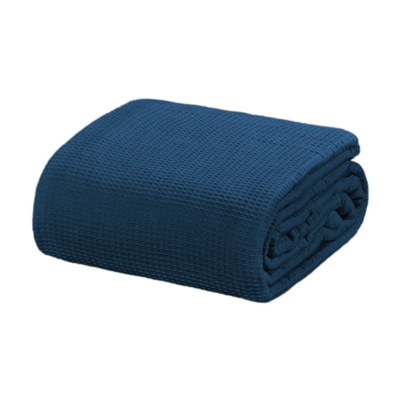 Crover All Season Thermal Waffle Cotton Queen Blanket Deep Blue