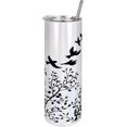 thumbnail image 1 of Crow 20 Oz Skinny Tumbler, Flock of Birds Flying Away from a Tree with Leafy Branches Black Silhouettes, Leak-Proof Straw Lid and Brush Vacuum Insulated for Outdoor Use, Black and White, 1 of 6