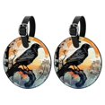 thumbnail image 1 of Crow 2pcs PU Leather Round Bag Tags Suitcase Handbag Tags with Privacy Cover and Name ID Tag for Travel Luggage, Handbags, Backpacks, School Bags, 1 of 6