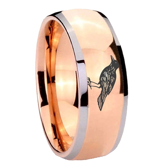 Crow 8MM Dome Rose Gold Two Tone Tungsten Men Ring