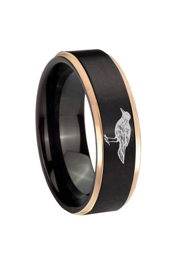 Crow 8MM Step Edge Black And Rose Gold Tungsten Men Ring