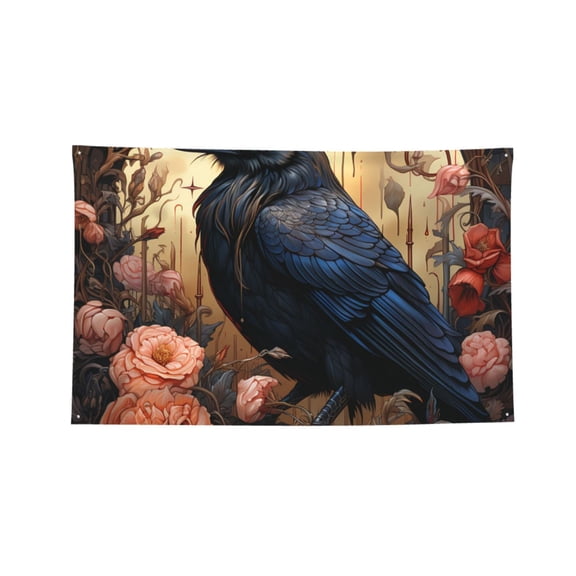 Crow And Flowers Raven Gothic Four Hole Decorated Banner Flag for Garden Yard Home Decoration Indoor Outdoor 2x3 Ft