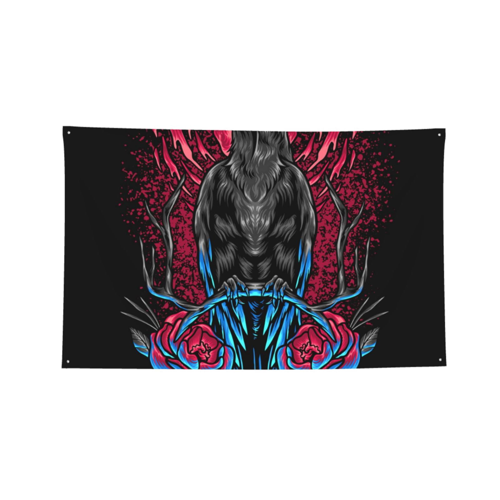 Crow And Flowers Raven Gothic Four Hole Decorated Banner Flag for ...