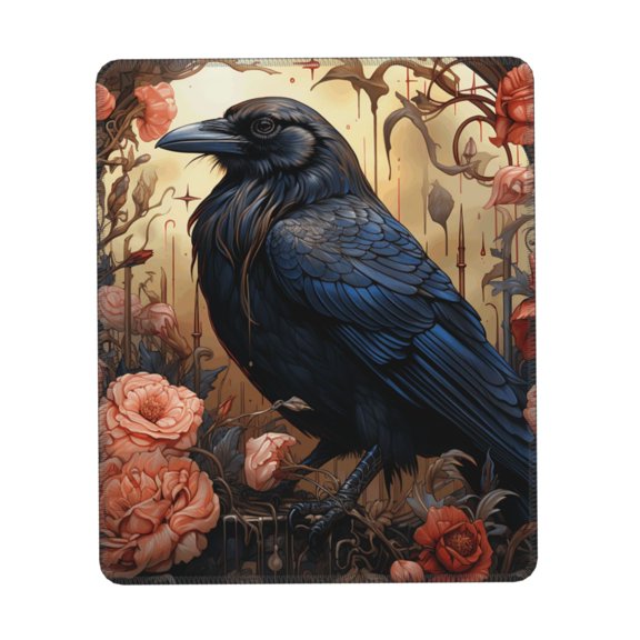 Crow And Flowers Raven Gothic Gaming Mouse Pad 10 x 12 inch Rectangle Computer Mousepad Mat Non-Slip Rubber Base for Office Laptop PC